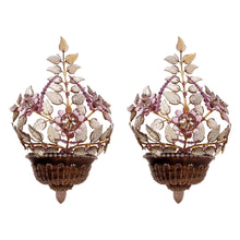 Load image into Gallery viewer, 1970s Pair of Brass and Glass Floral Wall lights by Maison Bagues, French