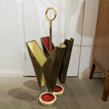 Load image into Gallery viewer, https://lestroisgarcons.com/products/1950s-italian-brass-and-metal-umbrella-stand-with-cast-iron-base