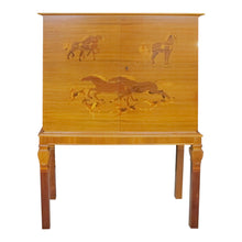 Load image into Gallery viewer, 1930s Swedish Cabinet with Harness Racing Horses Marquetry, attributed to Erik Mattson