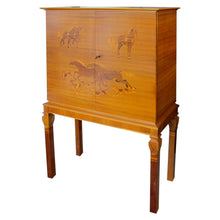 Load image into Gallery viewer, 1930s Swedish Cabinet with Harness Racing Horses Marquetry, attributed to Erik Mattson