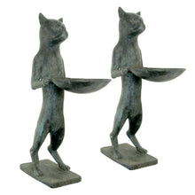 Load image into Gallery viewer, 1960s Pair of Bronze Bird Baths Cat Statues in the Style of Diego Giacometti, English