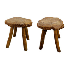 Load image into Gallery viewer, Mid-Century Pair of Milking Stools Carved in Oak Wood, French