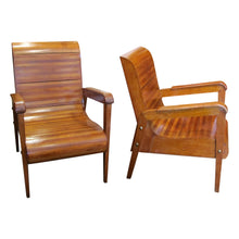Load image into Gallery viewer, Mid-Century Pair of Wood-Slatted Curved Chair, Italian