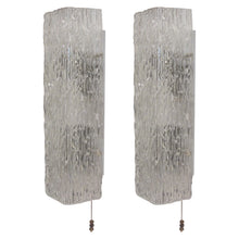 Load image into Gallery viewer, 1960s German Ice Glass Pair of Large Rectangular Wall Lights by Kalmar