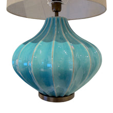 Load image into Gallery viewer, Pair of Turquoise Ceramic Crackled Glaze table lamps, circa 1980s, English