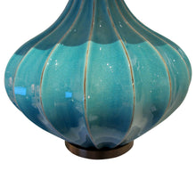 Load image into Gallery viewer, Pair of Turquoise Ceramic Crackled Glaze table lamps, circa 1980s, English
