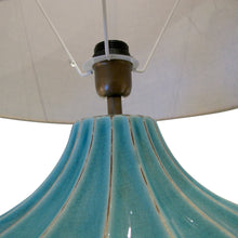 Load image into Gallery viewer, Pair of Turquoise Ceramic Crackled Glaze table lamps, circa 1980s, English