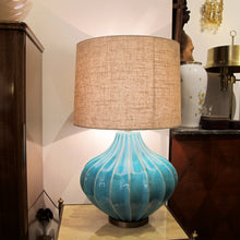 Load image into Gallery viewer, Pair of Turquoise Ceramic Crackled Glaze table lamps, circa 1980s, English