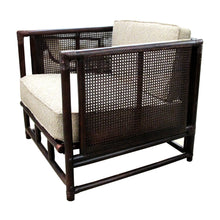 Load image into Gallery viewer, Pair of French Mid-Century Bamboo and Rattan Armchairs with Boucle Upholstery