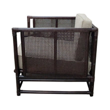 Load image into Gallery viewer, Pair of French Mid-Century Bamboo and Rattan Armchairs with Boucle Upholstery