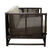 Load image into Gallery viewer, Pair of French Mid-Century Bamboo and Rattan Armchairs with Boucle Upholstery