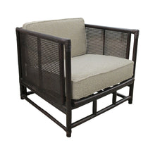 Load image into Gallery viewer, Pair of French Mid-Century Bamboo and Rattan Armchairs with Boucle Upholstery