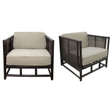 Load image into Gallery viewer, Pair of French Mid-Century Bamboo and Rattan Armchairs with Boucle Upholstery