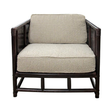 Load image into Gallery viewer, Pair of French Mid-Century Bamboo and Rattan Armchairs with Boucle Upholstery