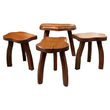 Load image into Gallery viewer, Mid-Century Set of Four Milking Stools Carved in Oak Wood, French