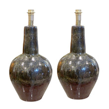 Load image into Gallery viewer, Mid-Century Modern Pair of Large Ceramic Table with Brown Glaze, Spanish