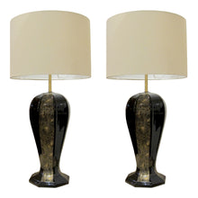 Load image into Gallery viewer, 1940s Large Pair of Black and Gold Ceramic Table lamps, Italian