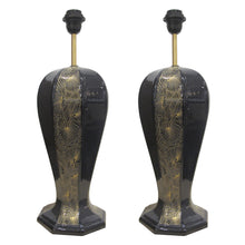 Load image into Gallery viewer, 1940s Large Pair of Black and Gold Ceramic Table lamps, Italian
