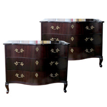 Load image into Gallery viewer, Pair of 1950s Bow-Fronted Swedish Mahogany Chests of Drawers with Brass Accents