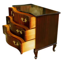 Load image into Gallery viewer, Pair of 1950s Bow-Fronted Swedish Mahogany Chests of Drawers with Brass Accents
