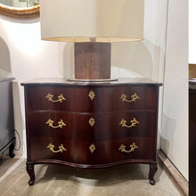 Load image into Gallery viewer, Pair of 1950s Bow-Fronted Swedish Mahogany Chests of Drawers with Brass Accents