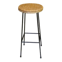Load image into Gallery viewer, Mid-Century French Pair of Wrought Iron and Rattan Bar Stools