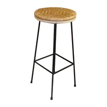 Load image into Gallery viewer, Mid-Century French Pair of Wrought Iron and Rattan Bar Stools