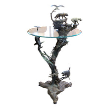 Load image into Gallery viewer, 1980s Side Table with bronze casts of Earth, Sea, Air Animals, American