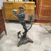 Load image into Gallery viewer, 1980s Side Table with bronze casts of Earth, Sea, Air Animals, American