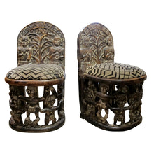 Load image into Gallery viewer, Early 1900s Hand-Carved African Tribal Chairs with Intricate Figurative Detailing