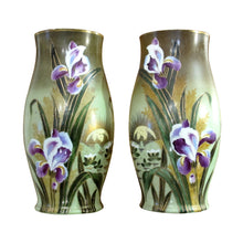 Load image into Gallery viewer, Pair of 1930s French Art Deco Hand-Painted Glass Vases with Irises