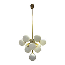 Load image into Gallery viewer, 1970s Swedish Brass Chandelier with Opaline Glass Globes