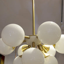 Load image into Gallery viewer, 1970s Swedish Brass Chandelier with Opaline Glass Globes