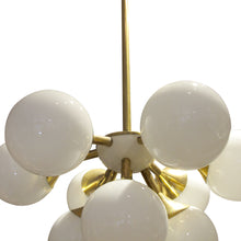 Load image into Gallery viewer, 1970s Swedish Brass Chandelier with Opaline Glass Globes