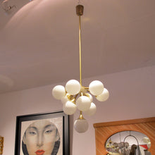 Load image into Gallery viewer, 1970s Swedish Brass Chandelier with Opaline Glass Globes