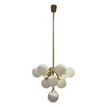 Load image into Gallery viewer, 1970s Swedish Brass Chandelier with Opaline Glass Globes