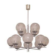 Load image into Gallery viewer, 1960s Belgian Geometric Chrome and Frosted Glass Globe Chandelier