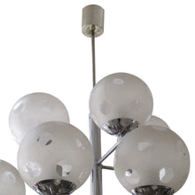 Load image into Gallery viewer, 1960s Belgian Geometric Chrome and Frosted Glass Globe Chandelier