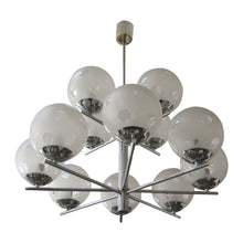 Load image into Gallery viewer, 1960s Belgian Geometric Chrome and Frosted Glass Globe Chandelier