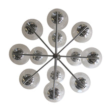 Load image into Gallery viewer, 1960s Belgian Geometric Chrome and Frosted Glass Globe Chandelier