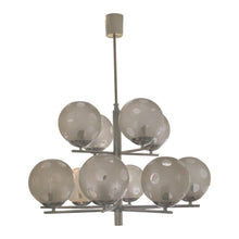 Load image into Gallery viewer, 1960s Belgian Geometric Chrome and Frosted Glass Globe Chandelier