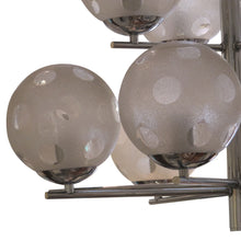 Load image into Gallery viewer, 1960s Belgian Geometric Chrome and Frosted Glass Globe Chandelier