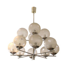 Load image into Gallery viewer, 1960s Belgian Geometric Chrome and Frosted Glass Globe Chandelier