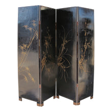 Load image into Gallery viewer, 1950s Chinese Coromandel Four-Panel Screen with Trompe-l'œil Bookshelves and Gilded Floral Motifs