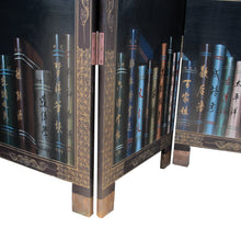 Load image into Gallery viewer, 1950s Chinese Coromandel Four-Panel Screen with Trompe-l'œil Bookshelves and Gilded Floral Motifs
