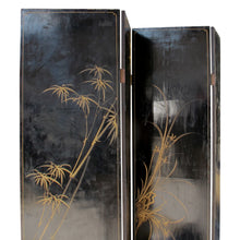 Load image into Gallery viewer, 1950s Chinese Coromandel Four-Panel Screen with Trompe-l'œil Bookshelves and Gilded Floral Motifs