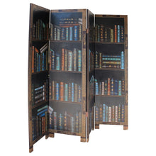 Load image into Gallery viewer, 1950s Chinese Coromandel Four-Panel Screen with Trompe-l'œil Bookshelves and Gilded Floral Motifs