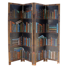 Load image into Gallery viewer, 1950s Chinese Coromandel Four-Panel Screen with Trompe-l'œil Bookshelves and Gilded Floral Motifs