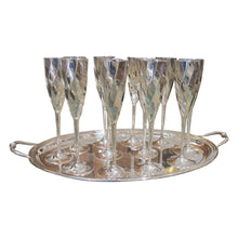 Load image into Gallery viewer, Set of 12 Silver-Plated Champagne Flutes with Tray, Stamped Saint Hilaire – French, 1970s