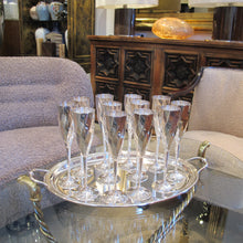 Load image into Gallery viewer, Set of 12 Silver-Plated Champagne Flutes with Tray, Stamped Saint Hilaire – French, 1970s